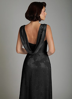 Azazie Aria Robes de demoiselle d'honneur Robe Trapèze en Jacquard floral dévoré Plissé Noir image4