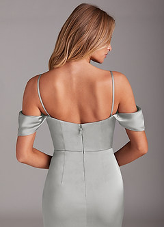 Azazie Saige Suknie dla druhen Syrena Zza ramienia Satyna elastyczna Długość kostki Sukienka image6