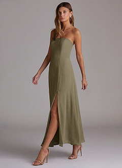 Azazie Wren Vestidos de madrinha de casamento Vestido Salgueiro Verde de Chiffon de Linha A com Sem alças image3
