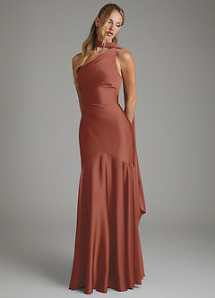 Azazie Amara Bridesmaid Dresses Auburn Mermaid One Shoulder Stretch Satin Dress image4
