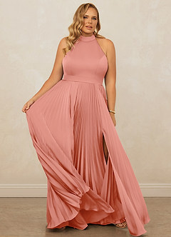 Christian Siriano Bridal for Azazie 1007 Bridesmaid Dresses Coral A-Line Pleated Stretch Satin Dress image12