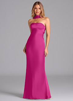 Azazie Lusinda Brudtärnklänningar Klä av Sjöjungfru i Stretch Satin Axelbandslös Fuchsia image4