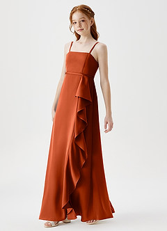 Azazie Kaylee Junior Paprika A-Line with Belt Stretch Satin Dress image4