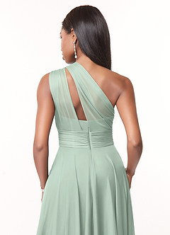 Azazie Charlize Bridesmaid Dresses Agave A-Line One Shoulder Mesh Dress image4