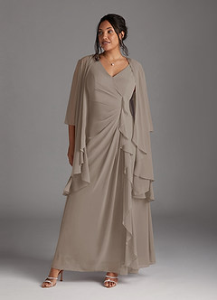 Azazie Manuella Mother of the Bride Dresses Taupe A-Line V-Neck Pleated Chiffon Dress image10
