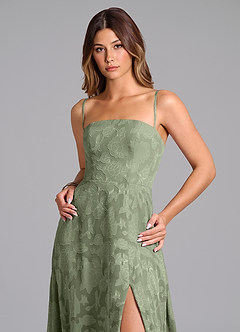 Azazie Wren Vestidos de damas de honor Vestido Pistacho de Devorado Floral de Línea A con Palabra de honor image2