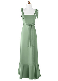 Azazie Barbara Junior Vestido de Matcha de Satin Mate de Corte En A con Lazo image6