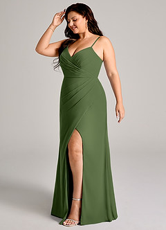 Azazie Maci Bridesmaid Dresses Olive Sheath Pleated Chiffon Dress image10