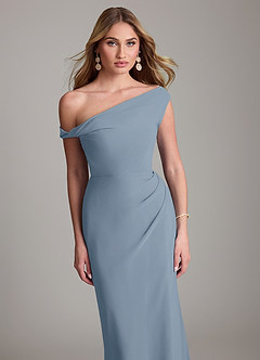 Azazie Emerson Probar vestidos en casa Vestido de Azul Polvoriento de Gasa de Corte Recto con Vestidos sin tirantes image2