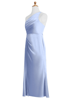 Azazie Mika Junior Robe Trapèze en Satin extensible Plissée Eis image5