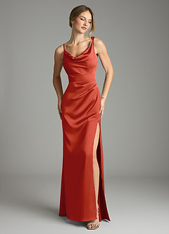 Azazie Samara Bridesmaid Dresses Rust Mermaid Pleated Stretch Satin Dress image1