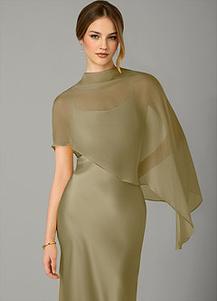 Azazie Jaleesa Jurken voor bruidsmeisjes Jurk van Stretch Satijn met A-Lijn Hoge Kraag Mosgroen image2