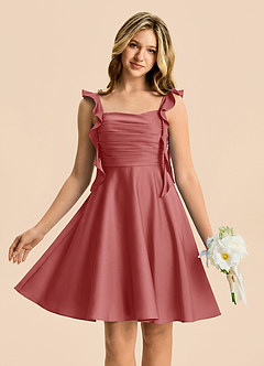 Azazie Kira Junior Robe Trapèze en Satin extensible Rayé Antique Rose image1