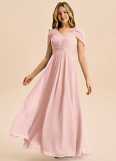 Azazie Emma Junior Powder Pink A-Line Pleated Chiffon Dress image4