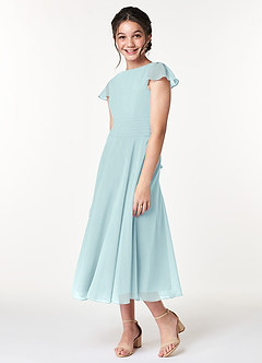 Azazie Payton Junior Sea Glass A-Line Bow Chiffon Dress image4