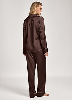 front 새틴 루렉스 트리밍 긴팔 잠옷 세트