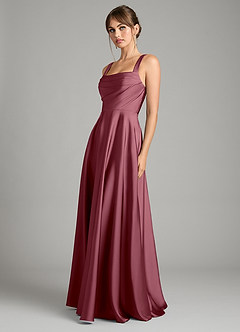 Azazie Shaude Bridesmaid Dresses Desert Rose A-Line Pleated Stretch Satin Dress image5