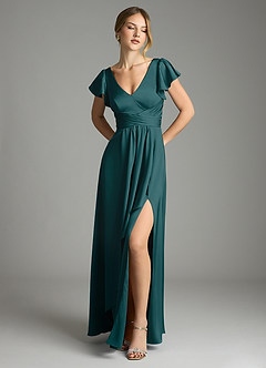 Azazie Omari Bridesmaid Dresses Pine A-Line Stretch Satin Dress image1