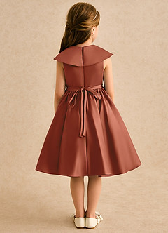 Azazie Acorn Flower Girl Dresses Auburn A-Line Pleated Matte Satin Dress image2