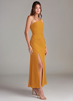 Azazie Eren 신부 들러리 드레스 인어 한쪽 어깨 쉬폰 발목 길이 드레스 image4