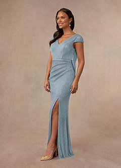 Azazie Galilea Mother of the Bride Dresses Dusty Blue Mermaid V-Neck Metallic Mesh Dress image2