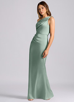 Azazie Akilah Bridesmaid Dresses Agave Mermaid One Shoulder Stretch Satin Dress image5