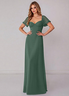 Azazie Fatima Bridesmaid Dresses Sea Moss A-Line with Pockets Chiffon Dress image2