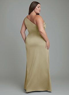 Azazie Akilah Bridesmaid Dresses Moss Green Mermaid One Shoulder Stretch Satin Dress image9