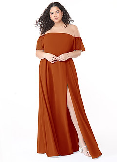 Azazie Sue Robes de demoiselle d'honneur Robe Trapèze Convertible en Mousseline de soie Épaule décolletée Paprika image11