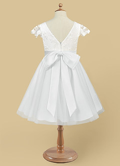 Azazie Vetty Flower Girl Dresses Diamond White A-Line Lace Tulle Dress image10