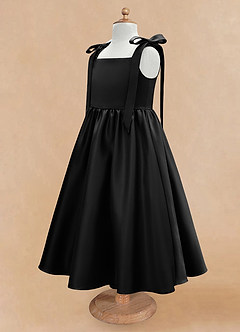 Azazie Chelsie Flower Girl Dresses Black A-Line Bow Matte Satin Dress image7