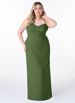 Azazie Mai Bridesmaid Dresses Olive Sheath Pleated Chiffon Dress image7