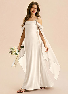 Azazie Moana Junior White Alabaster A-Line Pleated Chiffon Dress image1