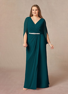Azazie Belinda Mère de la mariée Robes Robe Trapèze en Mousseline de soie Col V plissé Vert Pin image8