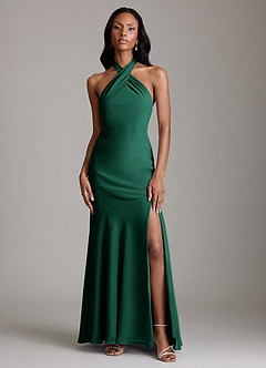 Azazie Lorena Bridesmaid Dresses Emerald Mermaid Pleated Chiffon Dress image1