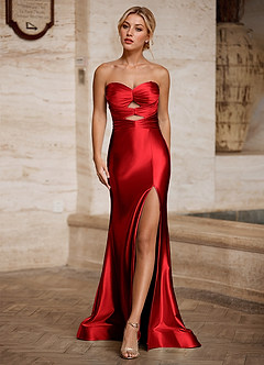 Aelina Czerwony Suknia balowa z gorsetem z wycięciami i satyny image3