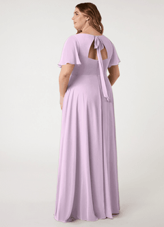 Azazie Kimber Bridesmaid Dresses Frosted Lilac A-Line Flounce Sleeve Chiffon Dress image7
