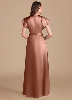 Azazie Nico Vestidos de damas de honor Vestido de Bronceador de Satén Metálico de Corte en A con Plisado image4
