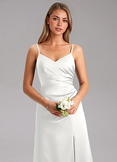 Azazie Azuree Abiti da Damigella Abito A-Line in Raso Elasticizzato Plissettato Bianco image14