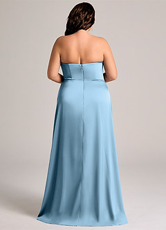 Azazie Wren Bridesmaid Dresses Steel Blue A-Line Strapless Stretch Satin Convertible Dress image7