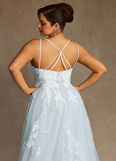 Azazie Lorenza Wedding Dresses Misty Blue A-Line V-Neck Sequins Tulle Dress image14