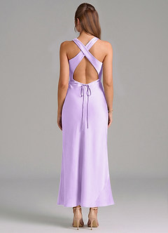 Azazie Evadne Vestidos de damas de honor Vestido de Lila de Satén Elástico de Corte Recto con Plisado image5
