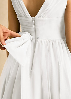 Azazie Macaron Robe Demoiselle D'honneur Fillette Robe Trapèze en Tulle Plissée Ivoire image6