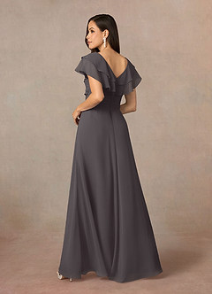 Azazie Snapdragon Mother of the Bride Dresses Steel Grey A-Line V-Neck Ruched Chiffon Dress image4
