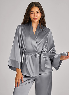 front Matching Color Satin Wrap Front Belted PJ Set