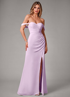 Azazie Haisley Bridesmaid Dresses Frosted Lilac Sheath Off the Shoulder Chiffon Convertible Dress image3