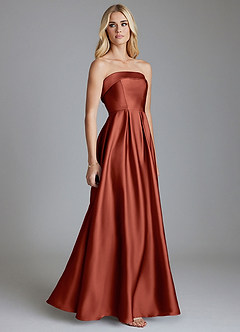 Azazie Lucienne Bridesmaid Dresses Terracotta A-Line Strapless Stretch Satin Convertible Dress image4