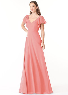 Azazie Syenna Brautjungfernkleider A-Linie Gestreift Chiffon Kleid Koralle image4