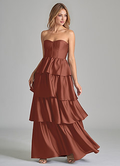 Azazie Faye Bridesmaid Dresses Auburn A-Line Ruched Stretch Satin Dress image6