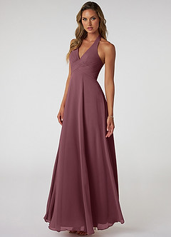 Azazie Tessie Robes de demoiselle d'honneur Robe Trapèze en Mousseline de soie Col V plissé Sangria image3